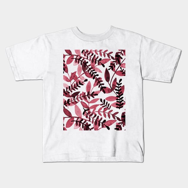 Watercolor branches - wine red Kids T-Shirt by wackapacka